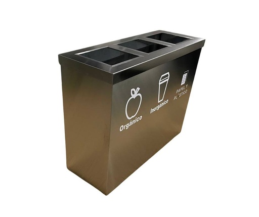 Basurero Triple de A. Inox S430 0.96x0.35x0.75
